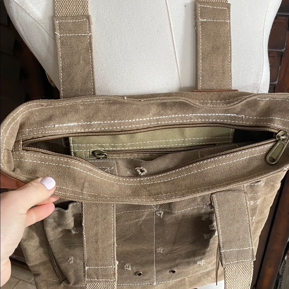 NWT Canvas Tote Bag Leather Accents Upcycled Recycled Outdoor Tents - Picture 8 of 16